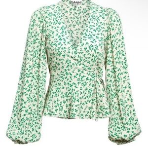 Ganni NWT Floral Print Wrap Top Size L
